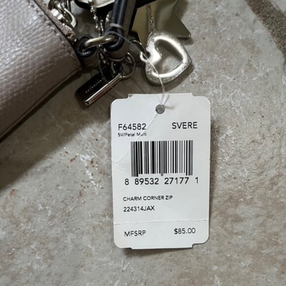NWT Coach Cross Grain Leather Charm Corner Zip Wristlet Colorblock Pink/Grey - Picture 3 of 7